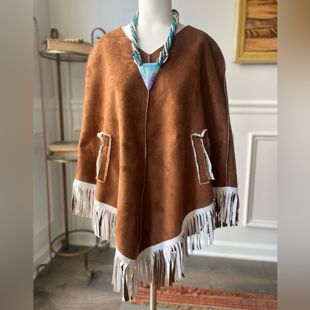 Western Inspired Faux Wool Fringe Poncho